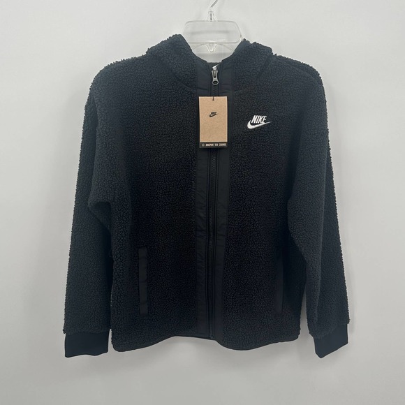 NIKE Kids' Zip-Up Brushed Fleece Hoodie in Black Size Large